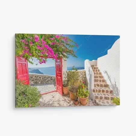 Tableau sur toile balcon ensoleillé à Santorin – Wallnifity®