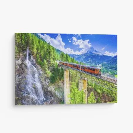 Tableau sur toile train panoramique sur viaduc à Zermatt avec le Cervin – Wallnifity®