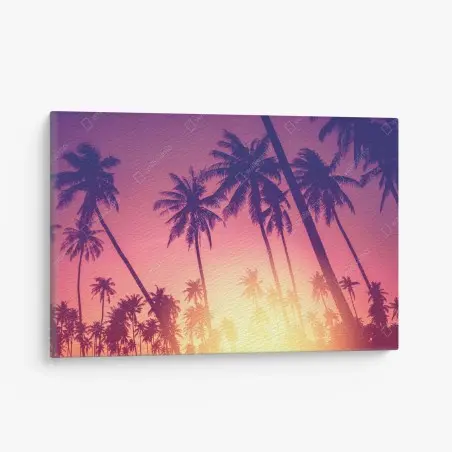 Tableau sur toile palmiers au coucher de soleil rétro – Wallnifity®