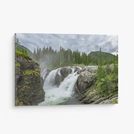 Tableau sur toile cascade sauvage entre rochers et sapins – Wallnifity®
