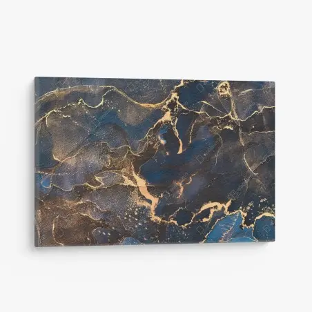 Tableau sur toile vagues d'or sur bleu profond – Wallnifity®