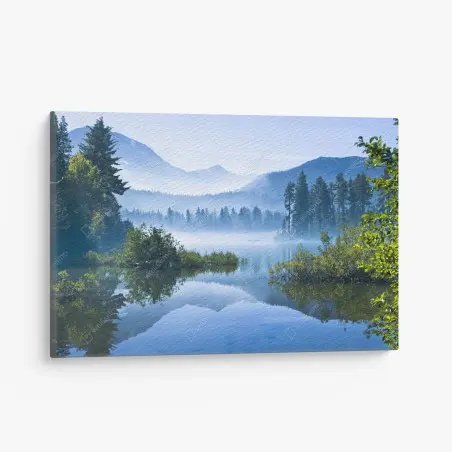 Tableau sur toile matin brumeux au lac alpin – Wallnifity®