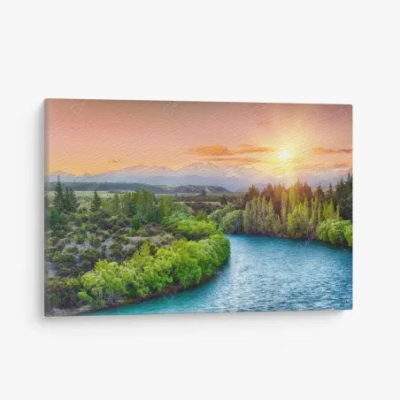 Tableau sur toile coucher de soleil sur la rivière Clutha et les Alpes du Sud – Wallnifity®