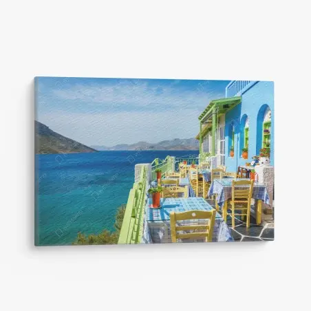 Tableau sur toile terrasse en bord de mer aux couleurs vives – Wallnifity®