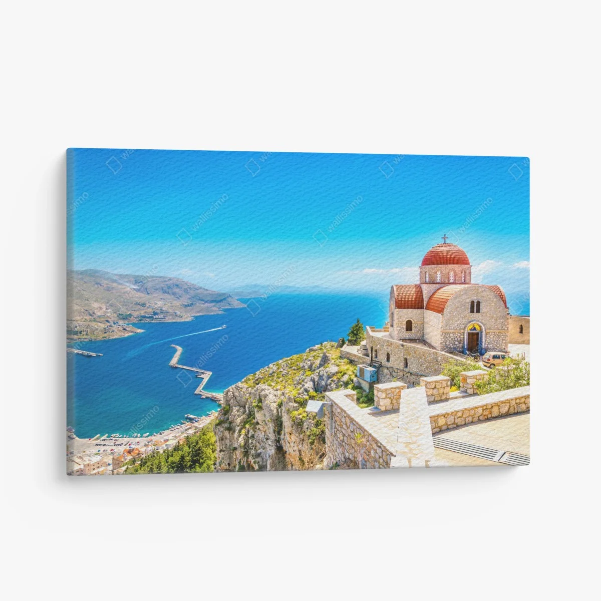 Tableau sur toile paysage méditerranéen : église sur la falaise face à la mer – Wallnifity® Tableau sur toile paysage méditerranéen : église sur la falaise face à la mer – Wallnifity®