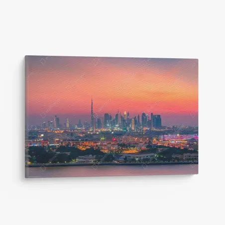 Tableau sur toile horizon moderne au coucher de soleil — Dubaï – Wallnifity®
