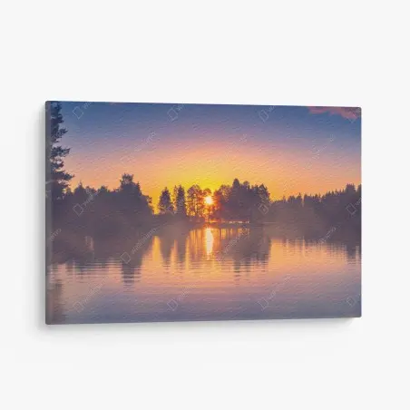 Tableau sur toile coucher de soleil sur le lac brumeux – Wallnifity®