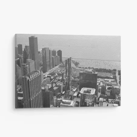 Tableau sur toile panorama urbain de Chicago en noir et blanc – Wallnifity®