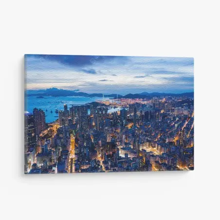 Tableau sur toile vue aérienne nocturne de Hong Kong – Wallnifity®