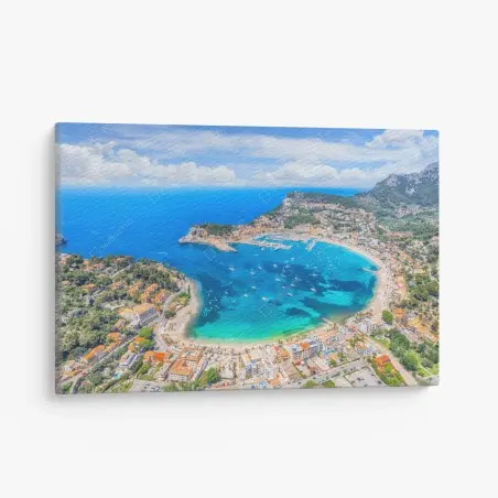 Tableau sur toile vue aérienne du Port de Sóller, baie turquoise – Wallnifity®