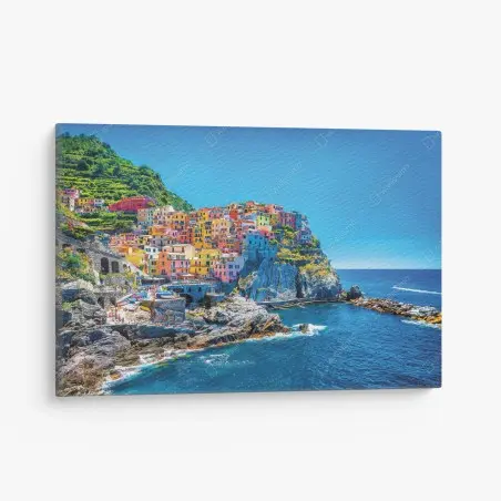 Tableau sur toile village coloré sur la falaise méditerranéenne – Wallnifity®