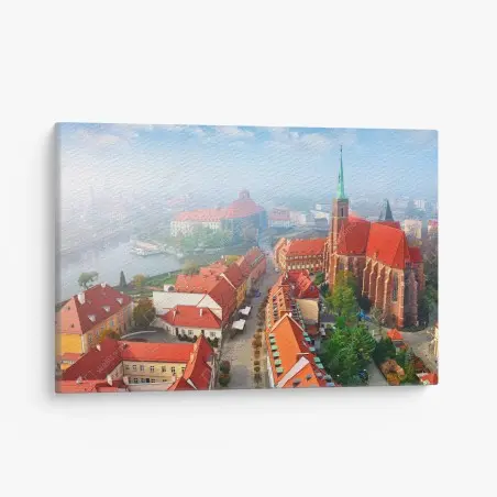 Tableau sur toile panorama de la vieille ville aux toits rouges – Wallnifity®