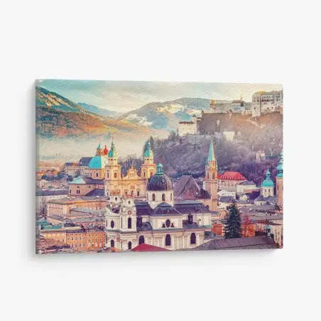 Tableau sur toile vue pittoresque de Salzburg au crépuscule – Wallnifity®