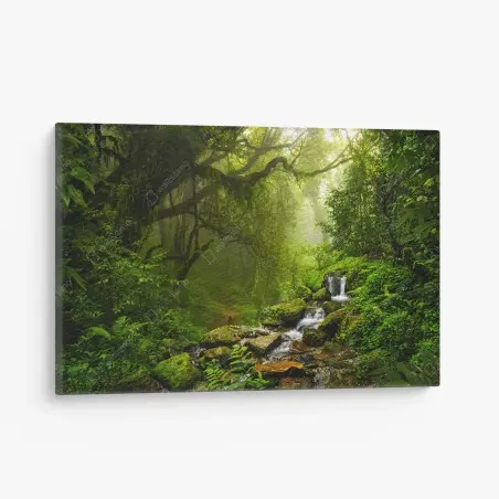 Tableau sur toile forêt brumeuse et cascade émeraude – Wallnifity®