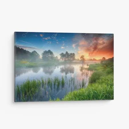 Tableau sur toile aube dorée sur les rives embrumées – Wallnifity®