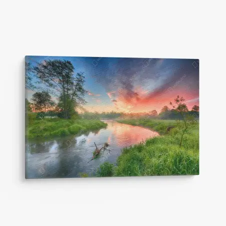 Tableau sur toile aube d'été au bord de la rivière – Wallnifity®