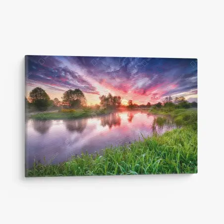 Tableau sur toile aurore enchanteresse au bord de la rivière – Wallnifity®