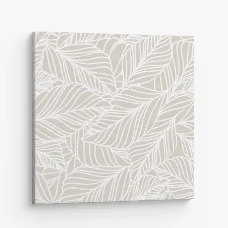 Tableau sur toile motif de feuilles beige et blanc minimaliste – Wallnifity®