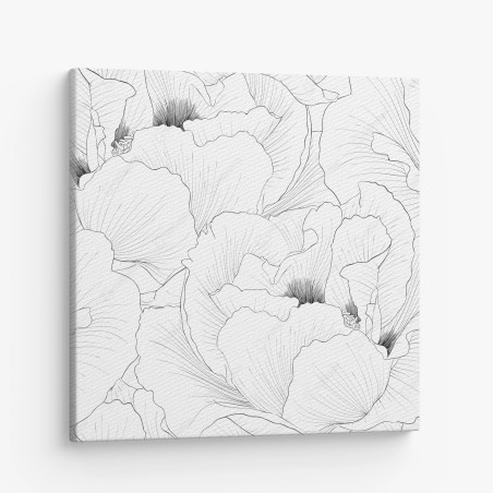 Tableau sur toile motif floral linéaire noir et blanc pour décoration murale – Wallnifity®