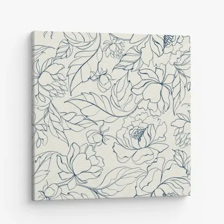 Tableau sur toile motif floral délicat bleu marine sur fond crème – Wallnifity®