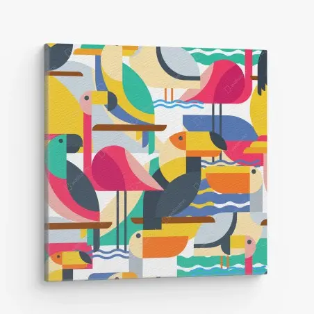 Tableau sur toile oiseaux tropicaux géométriques colorés – Wallnifity®