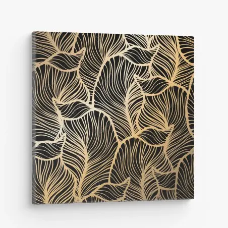Tableau sur toile motif feuilles dorées sur fond noir – Wallnifity®
