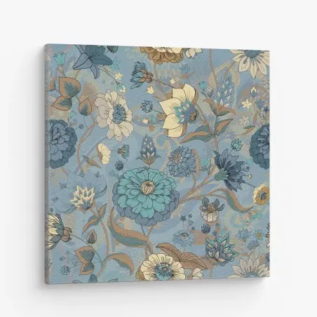Tableau sur toile motif floral bohème aux tons bleus et turquoise – Wallnifity®
