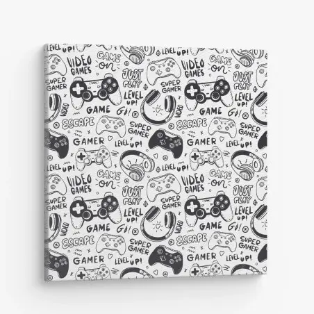 Tableau sur toile motif doodle jeux vidéo noir et blanc – Wallnifity®