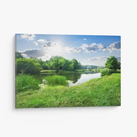 Tableau sur toile paysage estival au bord du lac – Wallnifity®