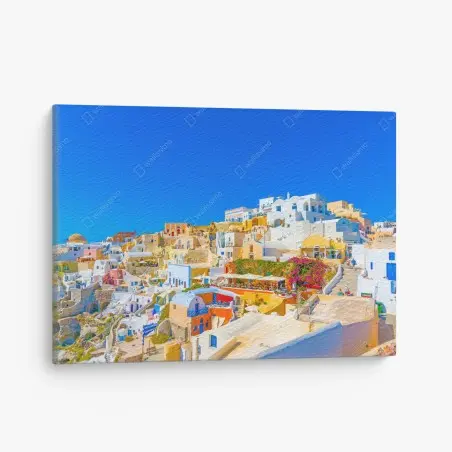 Tableau sur toile panorama coloré d'Oia à Santorin – Wallnifity®