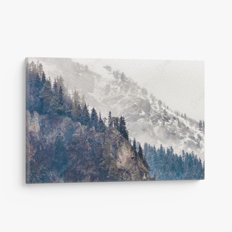 Tableau sur toile falaise enneigée et forêt de pins – Wallnifity®