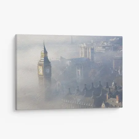 Tableau sur toile brume matinale à Londres — Big Ben en vue aérienne – Wallnifity®