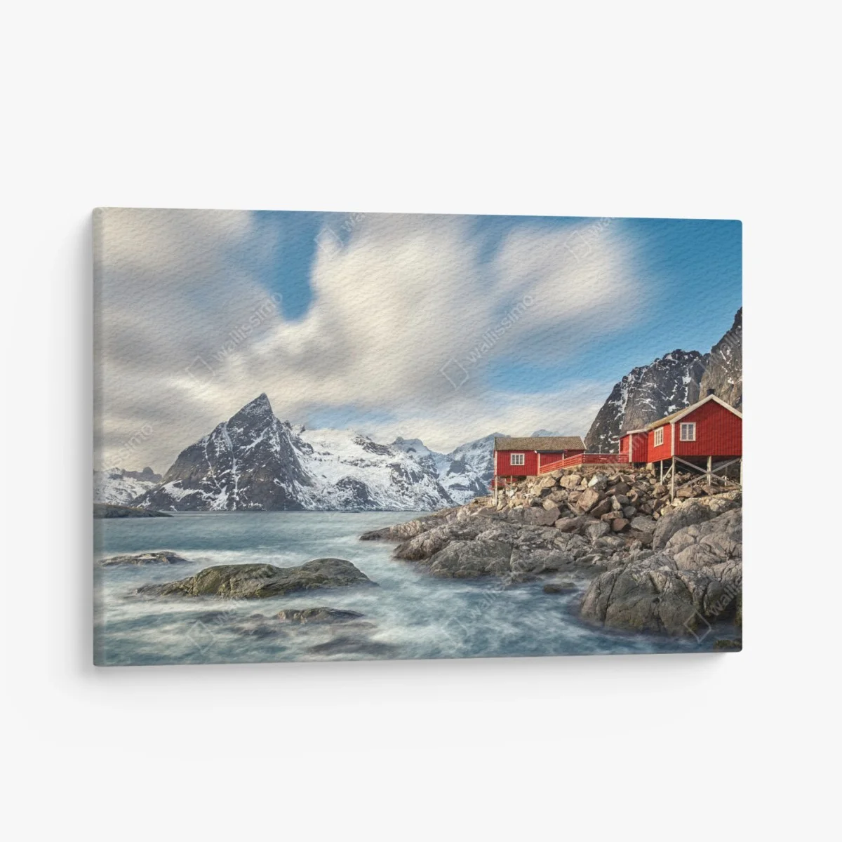 Tableau sur toile cabanes rouges au bord du fjord – Wallnifity® Tableau sur toile cabanes rouges au bord du fjord – Wallnifity®