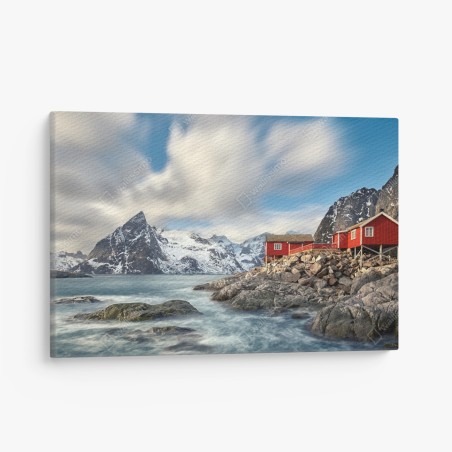 Tableau sur toile cabanes rouges au bord du fjord – Wallnifity®