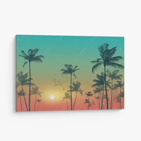 Tableau sur toile coucher de soleil tropical aux palmiers – Wallnifity®