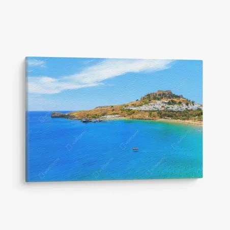 Tableau sur toile havre azur : village blanc et château sur la côte – Wallnifity®