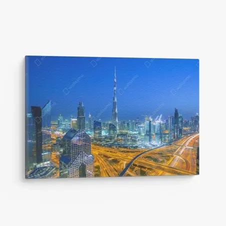 Tableau sur toile panorama nocturne de Dubaï avec Burj Khalifa – Wallnifity®