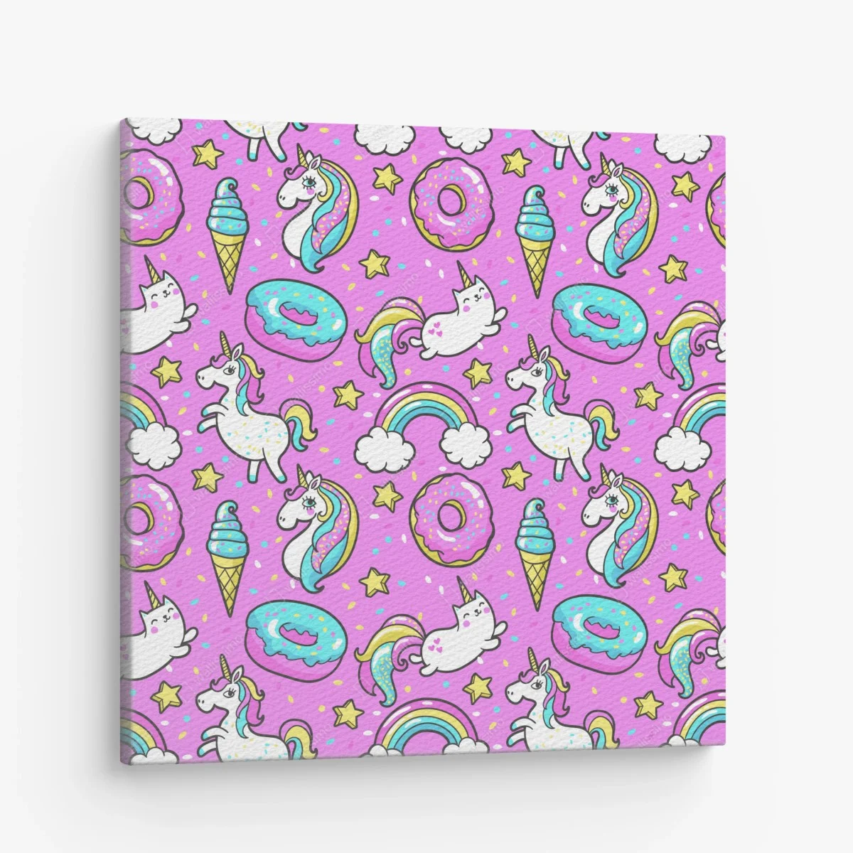 Tableau sur toile rêve pastel de licornes, beignets et arc-en-ciel – Wallnifity® Tableau sur toile rêve pastel de licornes, beignets et arc-en-ciel – Wallnifity®