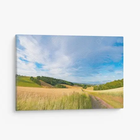 Tableau sur toile matin doré au Kansas : paysage de blé panoramique – Wallnifity®