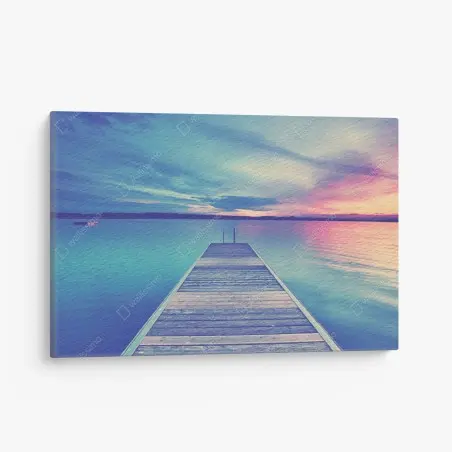 Tableau sur toile ponton vers l'horizon au coucher de soleil – Wallnifity®