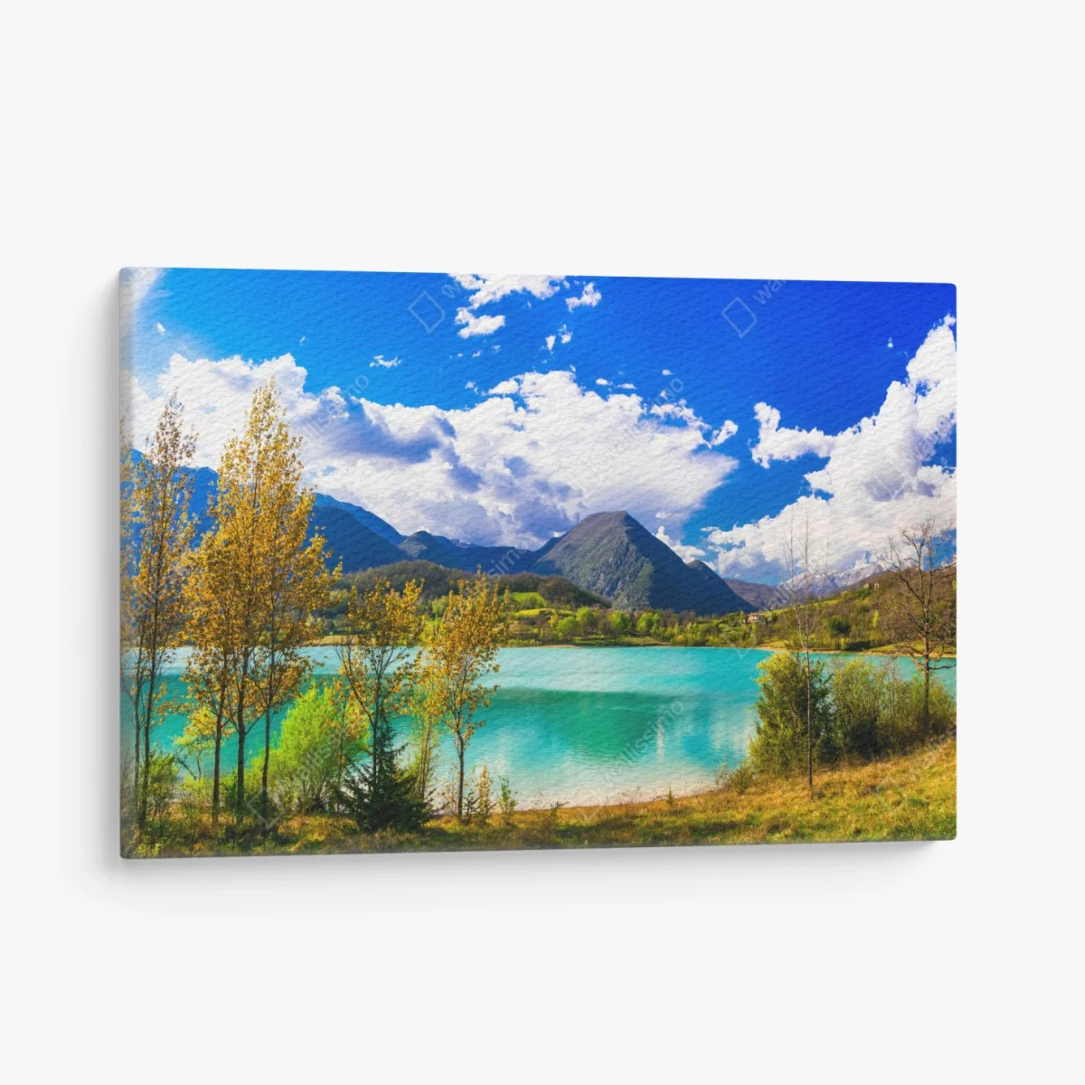 Tableau sur toile lac turquoise au pied des montagnes automnales – Wallnifity® Tableau sur toile lac turquoise au pied des montagnes automnales – Wallnifity®