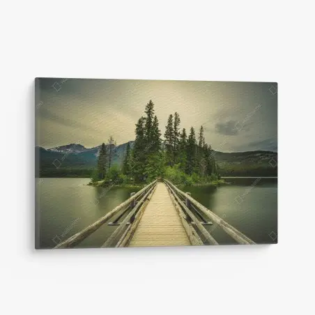 Tableau sur toile promenade vers l'île Pyramid sur le lac Pyramid, Jasper National Park – Wallnifity®