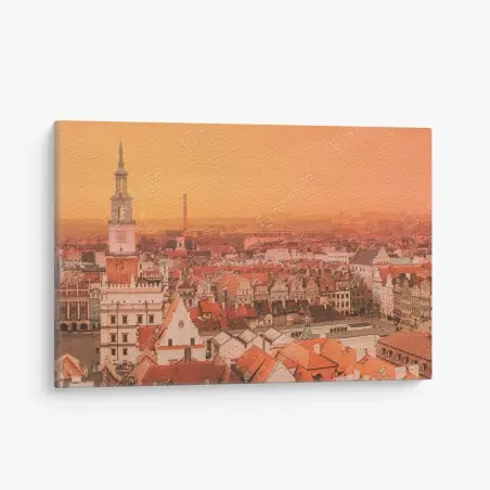 Tableau sur toile panorama urbain chaleureux au coucher de soleil – Wallnifity®