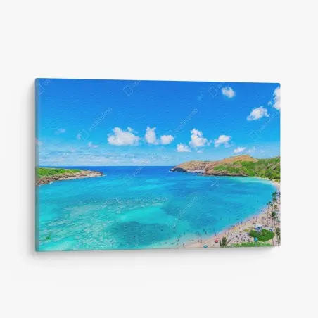 Tableau sur toile baie tropicale aux eaux turquoises et sable doré – Wallnifity®