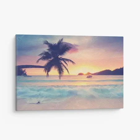 Tableau sur toile paysage tropical au coucher de soleil – Wallnifity®