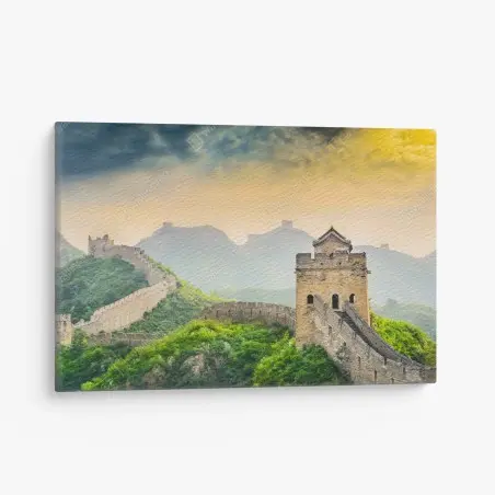 Tableau sur toile vue panoramique de la Grande Muraille de Chine au coucher du soleil – Wallnifity®