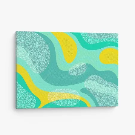 Tableau sur toile vagues abstraites menthe et jaune aux motifs graphiques – Wallnifity®