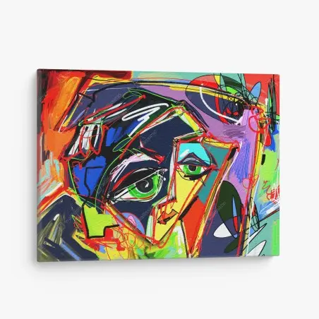 Tableau sur toile portrait abstrait aux couleurs vives et lignes dynamiques – Wallnifity®
