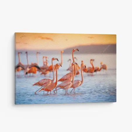 Tableau sur toile élégance des flamants au crépuscule – Wallnifity®