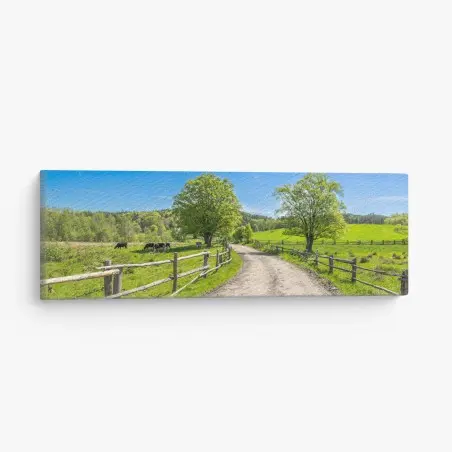 Tableau sur toile chemin de campagne verdoyant sous un ciel bleu – Wallnifity®